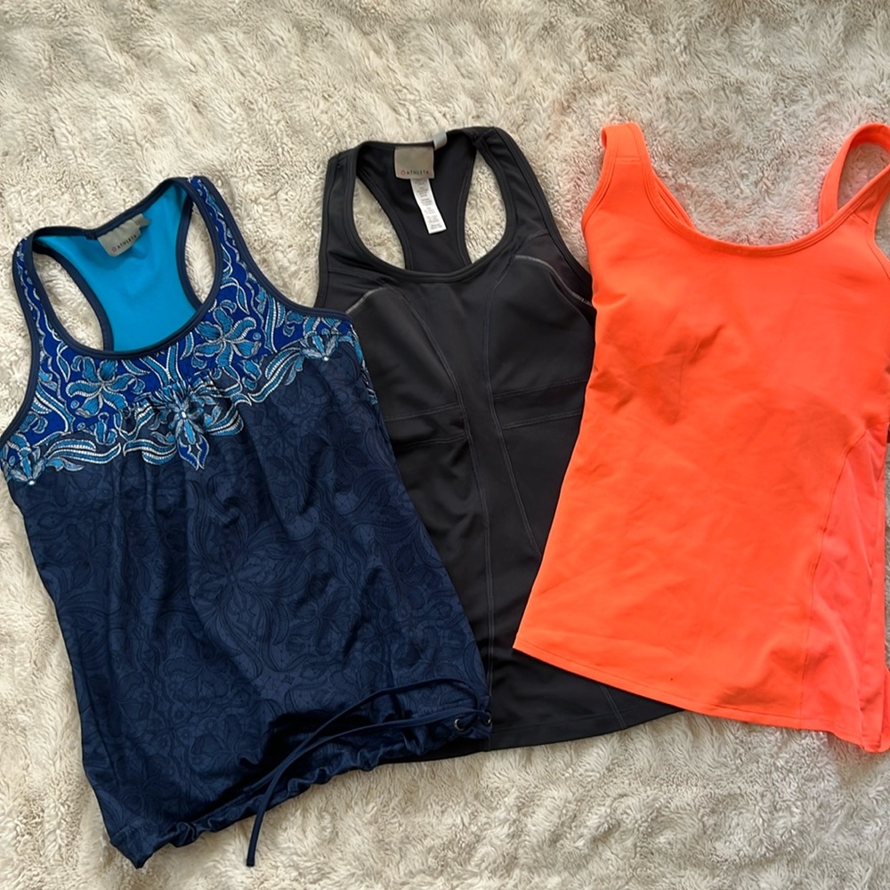 Athleta lot of 3 active wear workout tops. NWT & like new. Size Small.